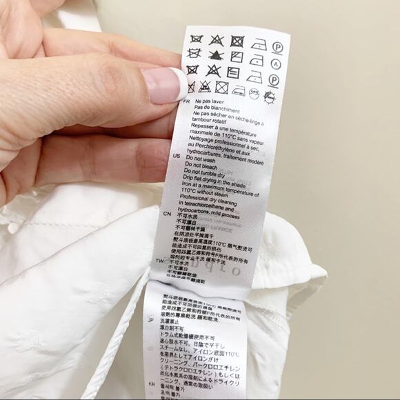 Sandro Paris Marka Lace/Embroidered Ruffle Short Sleeve Cream Top - Picture 5 of 8